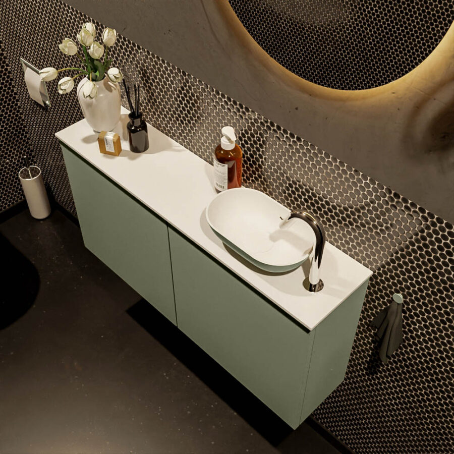 MONDIAZ FOWY toiletmeubel 100cm kleur army. Waskom positie rechts kleur army | talc. Met 1 kraangat - Afbeelding 3