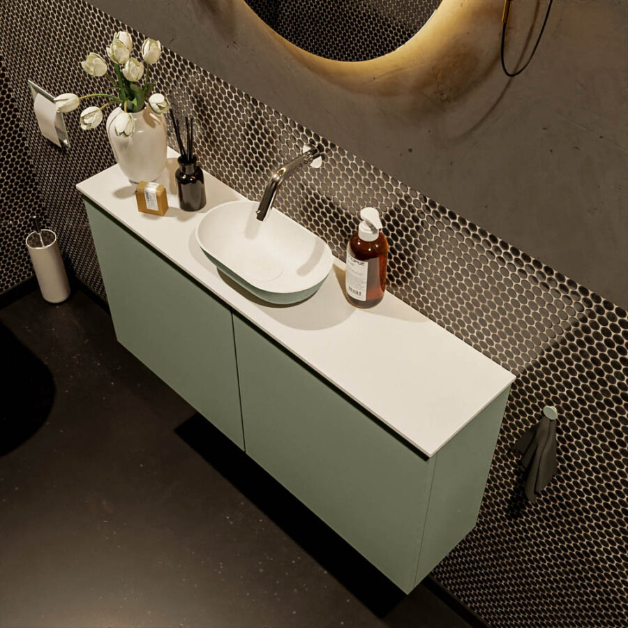 MONDIAZ FOWY toiletmeubel 100cm kleur army. Waskom positie midden kleur army | talc. Zonder kraangat - Afbeelding 3