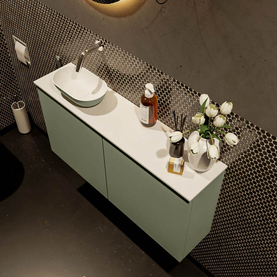 MONDIAZ FOWY toiletmeubel 100cm kleur army. Waskom positie links kleur army | talc. Zonder kraangat - Afbeelding 3