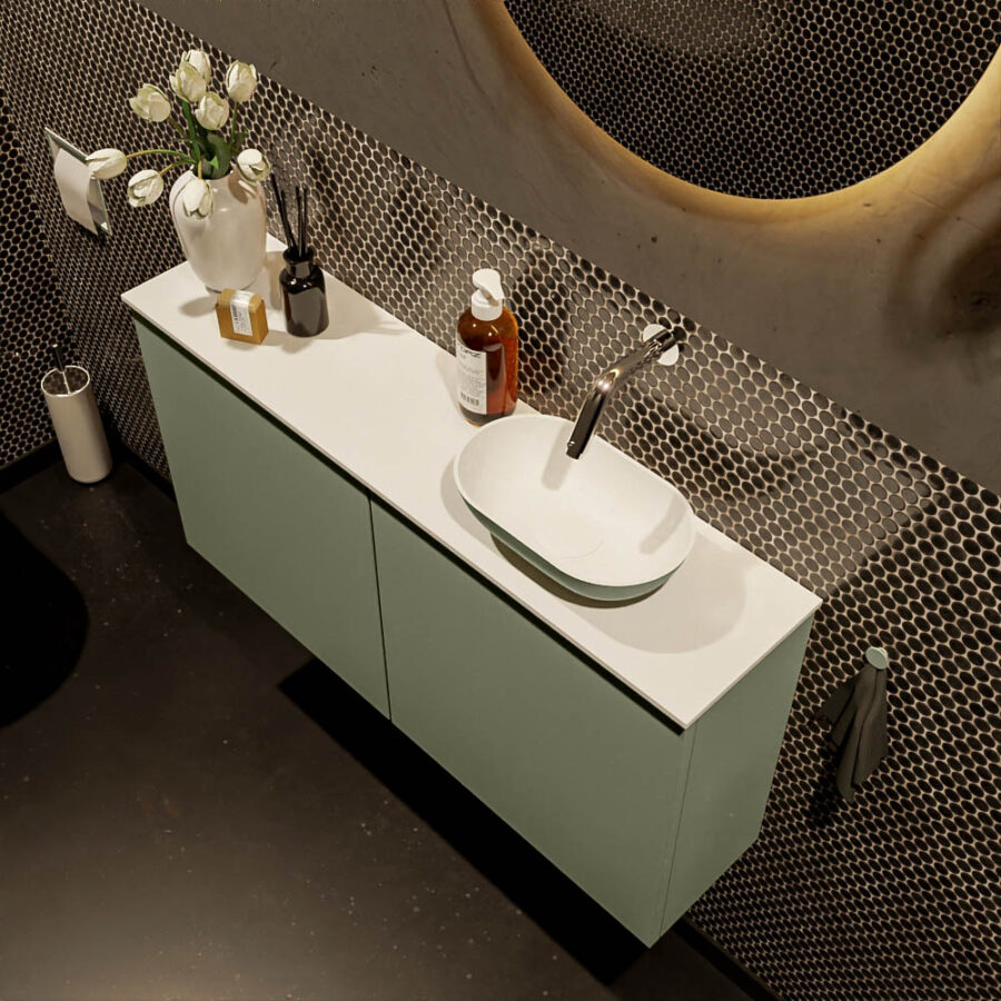 MONDIAZ FOWY toiletmeubel 100cm kleur army. Waskom positie rechts kleur army | talc. Zonder kraangat - Afbeelding 3