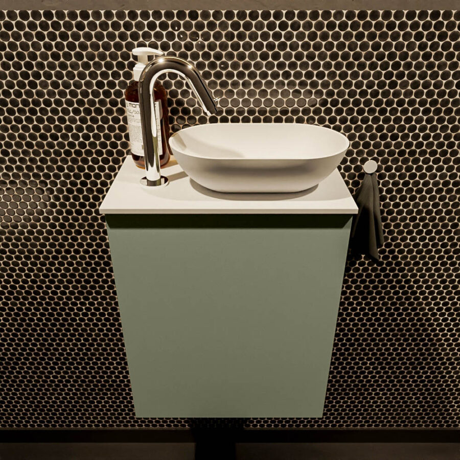 MONDIAZ FOWY toiletmeubel 40cm kleur army. Waskom positie rechts kleur talc | talc. Met 1 kraangat - Afbeelding 2