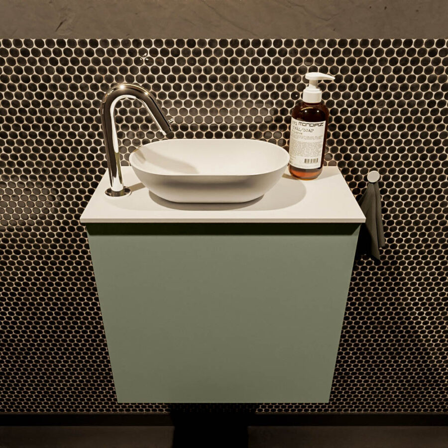 MONDIAZ FOWY toiletmeubel 50cm kleur army. Waskom positie links kleur talc | talc. Met 1 kraangat - Afbeelding 2