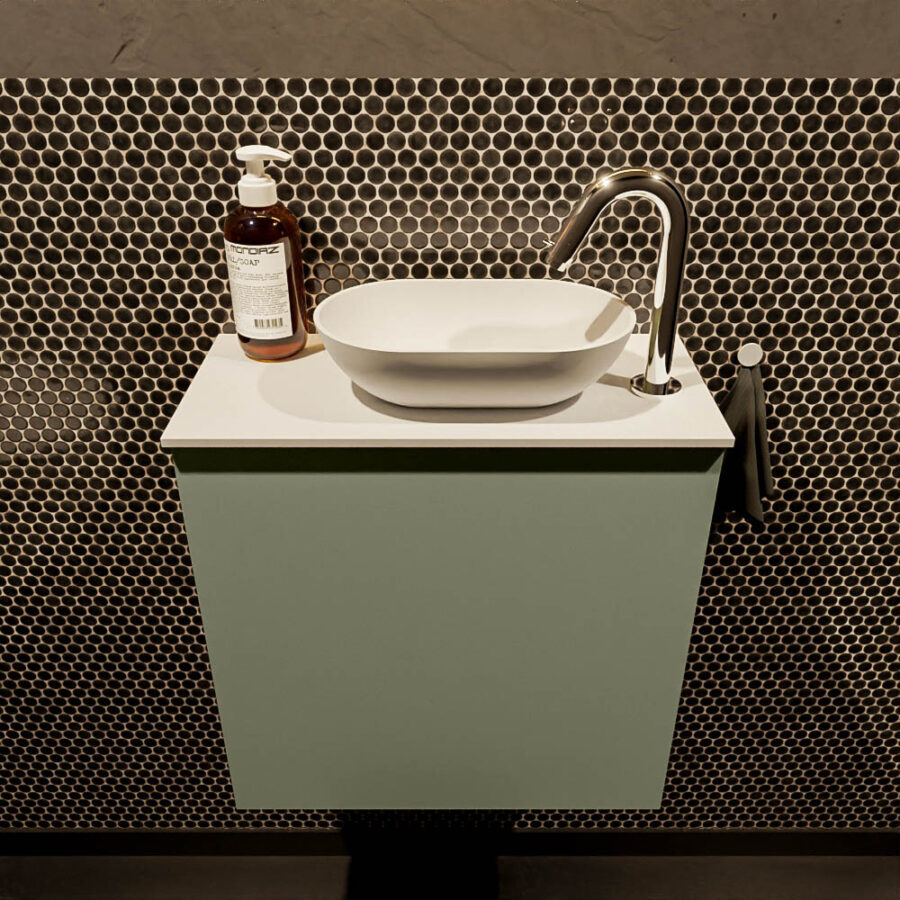 MONDIAZ FOWY toiletmeubel 50cm kleur army. Waskom positie rechts kleur talc | talc. Met 1 kraangat - Afbeelding 2