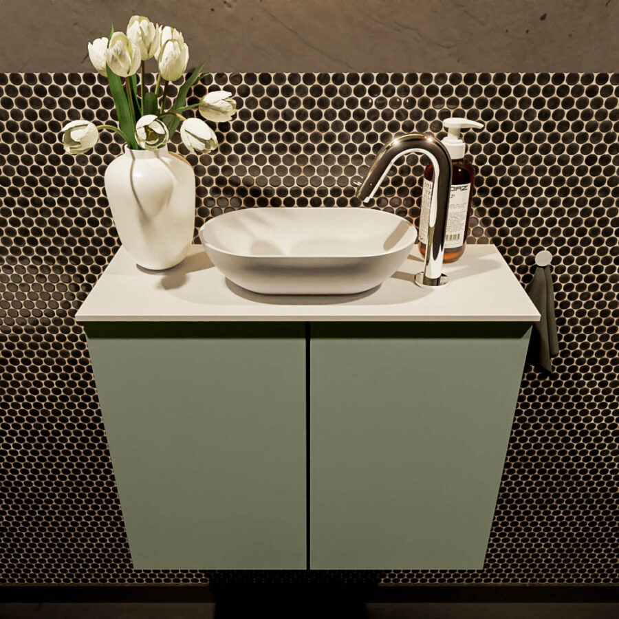 MONDIAZ FOWY toiletmeubel 60cm kleur army. Waskom positie midden kleur talc | talc. Met 1 kraangat - Afbeelding 2