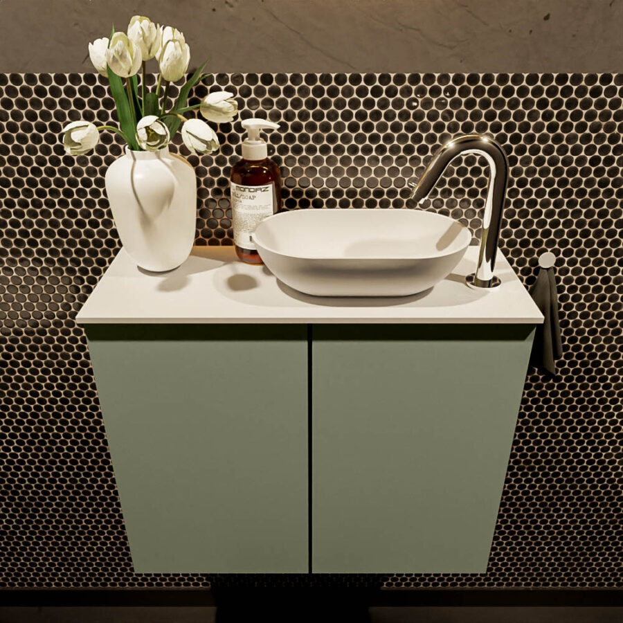 MONDIAZ FOWY toiletmeubel 60cm kleur army. Waskom positie rechts kleur talc | talc. Met 1 kraangat - Afbeelding 2