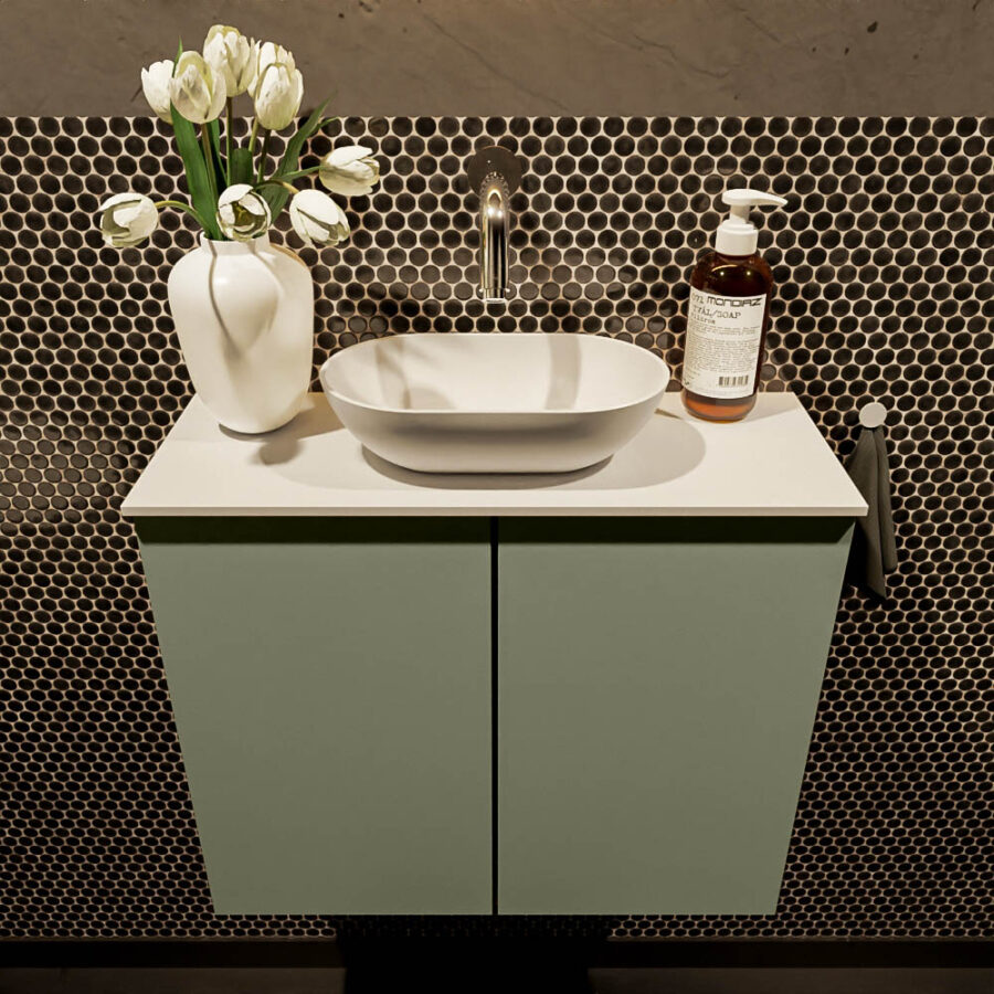 MONDIAZ FOWY toiletmeubel 60cm kleur army. Waskom positie midden kleur talc | talc. Zonder kraangat - Afbeelding 2