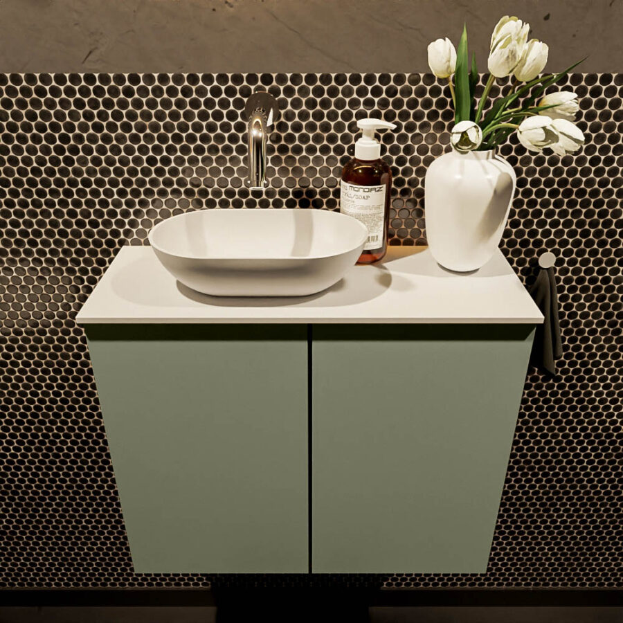 MONDIAZ FOWY toiletmeubel 60cm kleur army. Waskom positie links kleur talc | talc. Zonder kraangat - Afbeelding 2