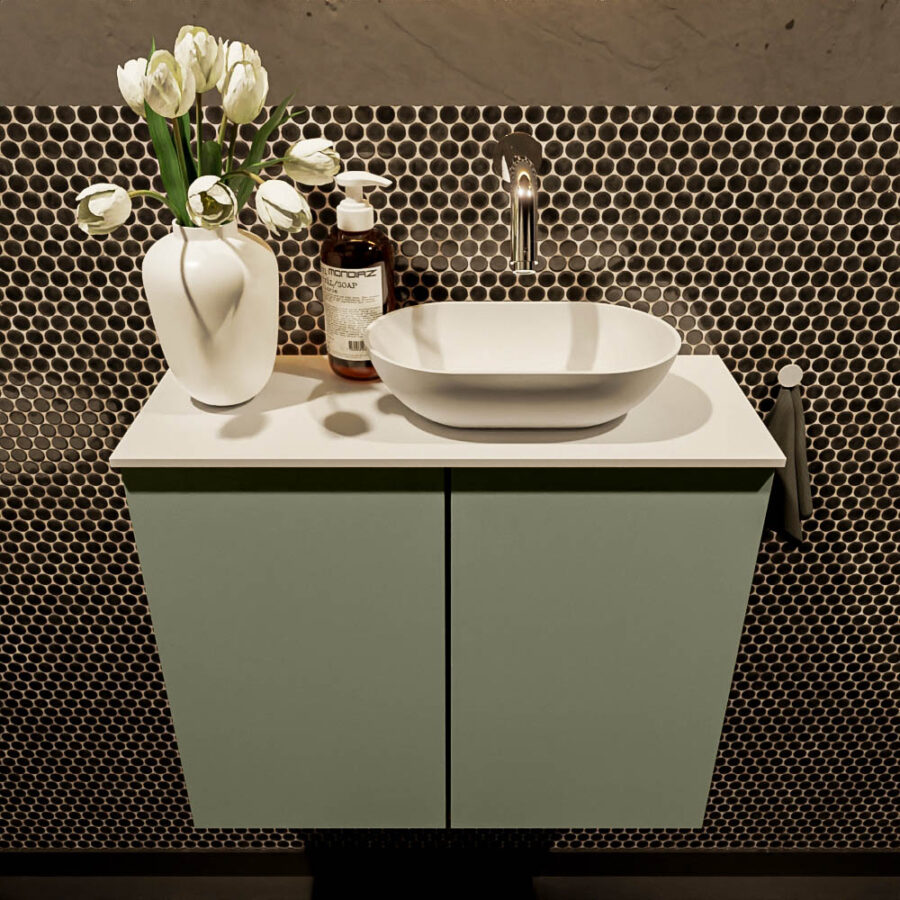 MONDIAZ FOWY toiletmeubel 60cm kleur army. Waskom positie rechts kleur talc | talc. Zonder kraangat - Afbeelding 2