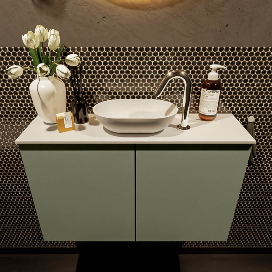 MONDIAZ FOWY toiletmeubel 80cm kleur army. Waskom positie midden kleur talc | talc. Met 1 kraangat - Afbeelding 2