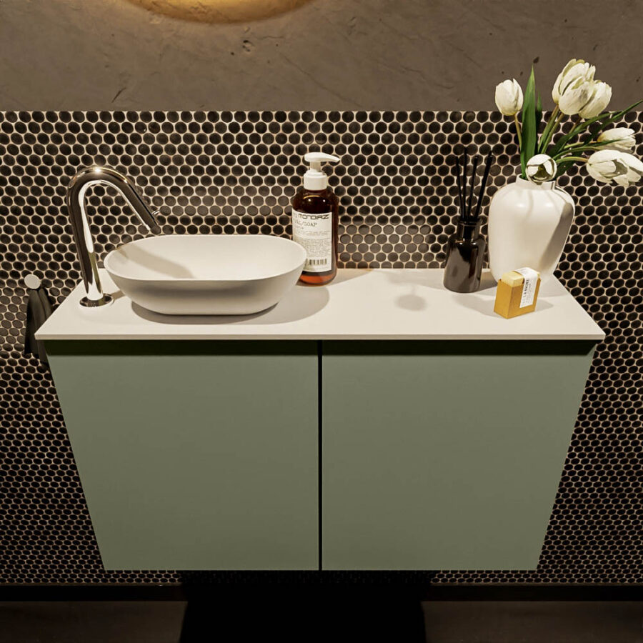 MONDIAZ FOWY toiletmeubel 80cm kleur army. Waskom positie links kleur talc | talc. Met 1 kraangat - Afbeelding 2