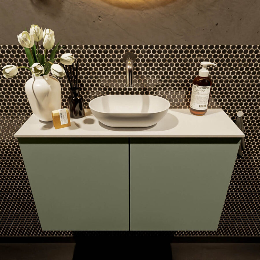 MONDIAZ FOWY toiletmeubel 80cm kleur army. Waskom positie midden kleur talc | talc. Zonder kraangat - Afbeelding 2