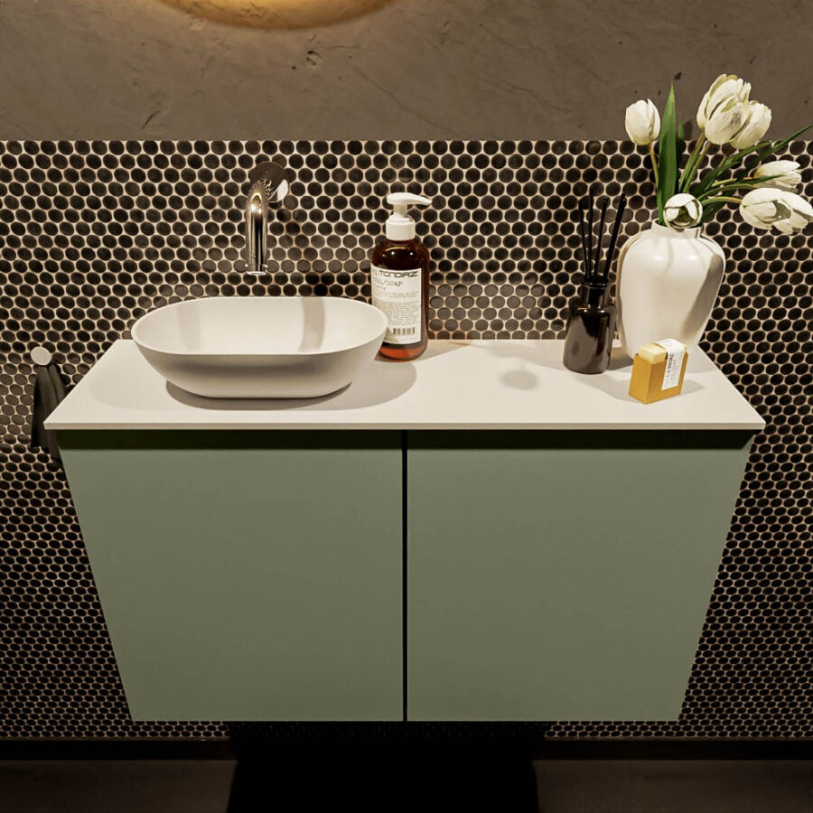 MONDIAZ FOWY toiletmeubel 80cm kleur army. Waskom positie links kleur talc | talc. Zonder kraangat - Afbeelding 2
