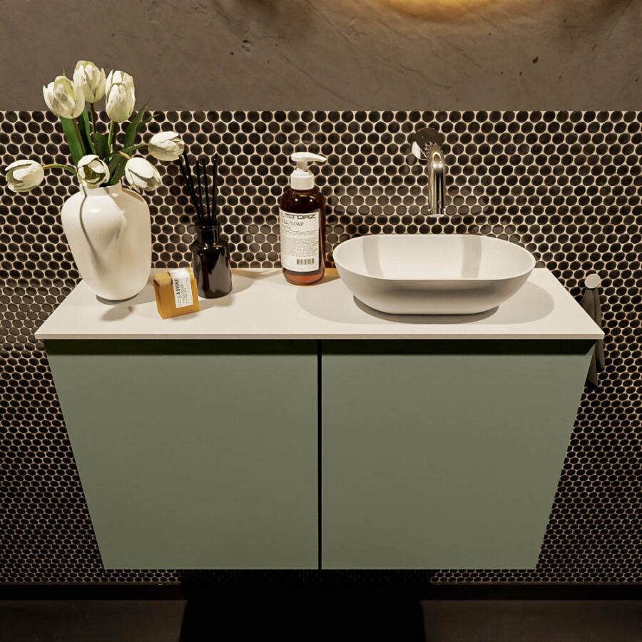 MONDIAZ FOWY toiletmeubel 80cm kleur army. Waskom positie rechts kleur talc | talc. Zonder kraangat - Afbeelding 2