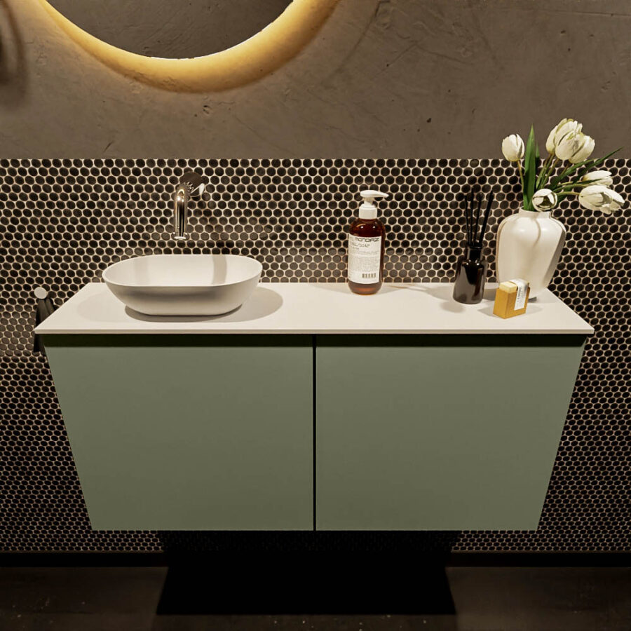 MONDIAZ FOWY toiletmeubel 100cm kleur army. Waskom positie links kleur talc | talc. Zonder kraangat - Afbeelding 2