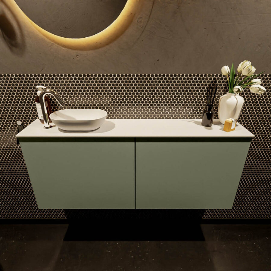 MONDIAZ FOWY toiletmeubel 120cm kleur army. Waskom positie links kleur talc | talc. Met 1 kraangat - Afbeelding 2