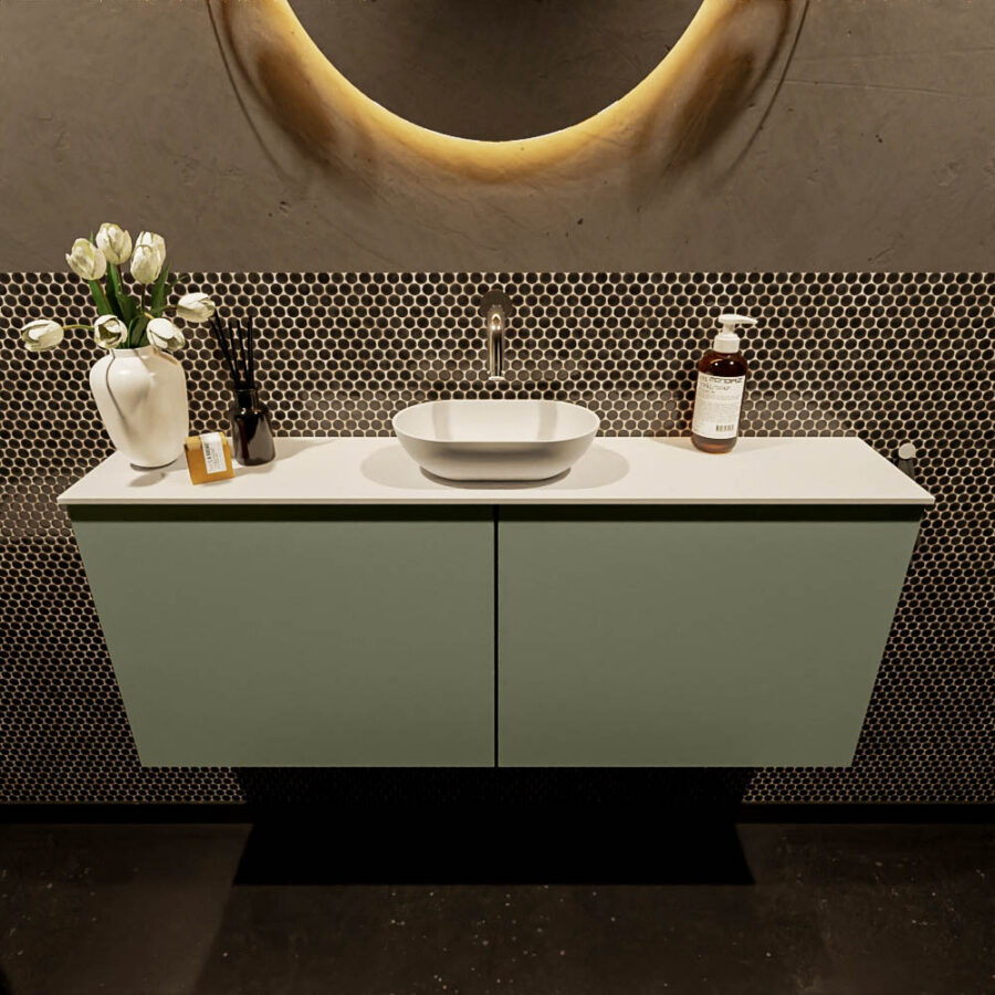 MONDIAZ FOWY toiletmeubel 120cm kleur army. Waskom positie midden kleur talc | talc. Zonder kraangat - Afbeelding 2