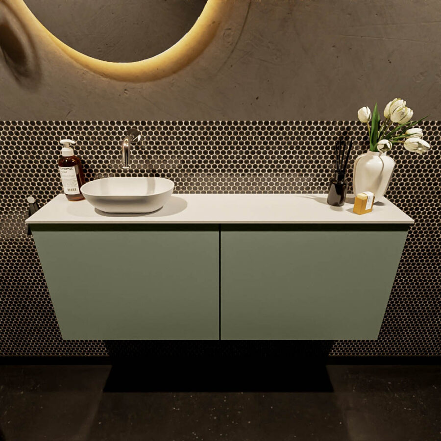 MONDIAZ FOWY toiletmeubel 120cm kleur army. Waskom positie links kleur talc | talc. Zonder kraangat - Afbeelding 2