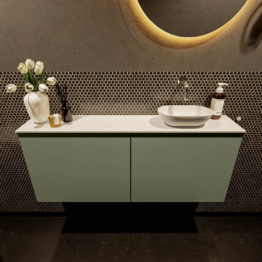 MONDIAZ FOWY toiletmeubel 120cm kleur army. Waskom positie rechts kleur talc | talc. Zonder kraangat - Afbeelding 2