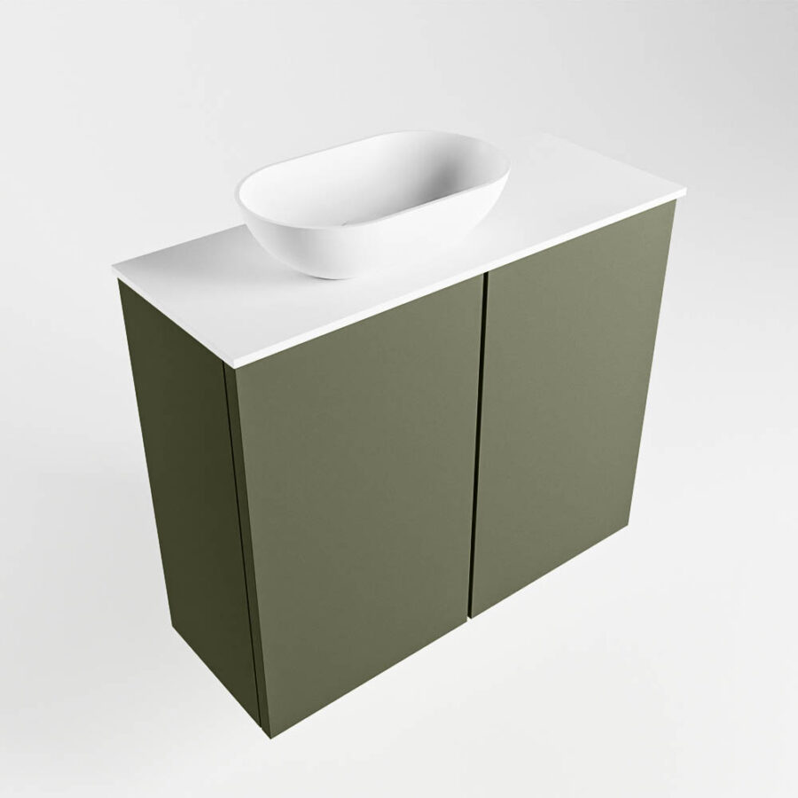 MONDIAZ FOWY toiletmeubel 60cm kleur army. Waskom positie links kleur talc | talc. Zonder kraangat - Afbeelding 4