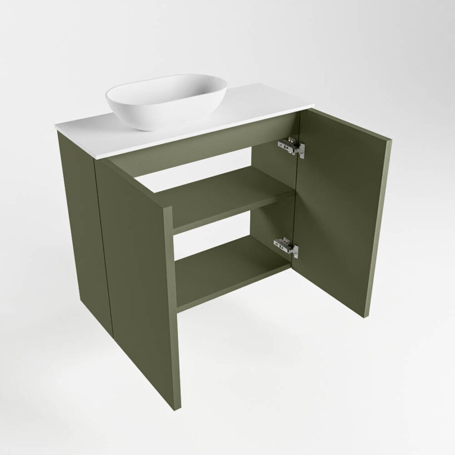 MONDIAZ FOWY toiletmeubel 60cm kleur army. Waskom positie links kleur talc | talc. Met 1 kraangat - Afbeelding 6