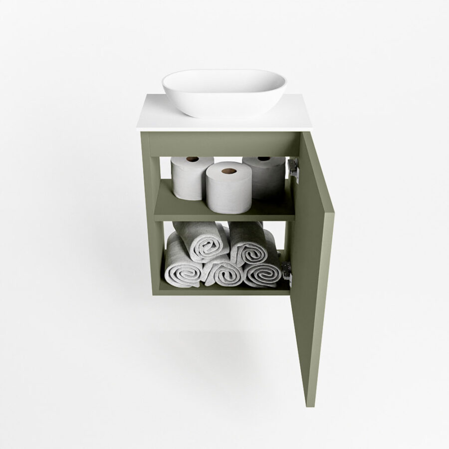 MONDIAZ FOWY toiletmeubel 40cm kleur army. Waskom positie midden kleur talc | talc. Zonder kraangat - Afbeelding 8