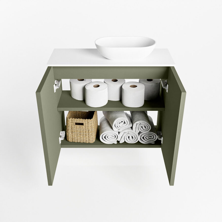 MONDIAZ FOWY toiletmeubel 60cm kleur army. Waskom positie rechts kleur talc | talc. Zonder kraangat - Afbeelding 8