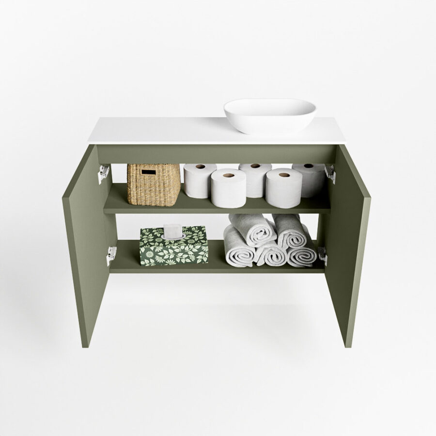 MONDIAZ FOWY toiletmeubel 80cm kleur army. Waskom positie rechts kleur talc | talc. Zonder kraangat - Afbeelding 8