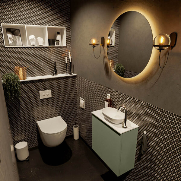 MONDIAZ FOWY toiletmeubel 50cm kleur army. Waskom positie rechts kleur talc | talc. Met 1 kraangat