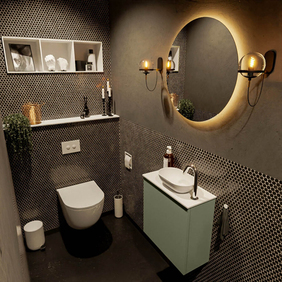 MONDIAZ FOWY toiletmeubel 50cm kleur army. Waskom positie rechts kleur talc | talc. Met 1 kraangat