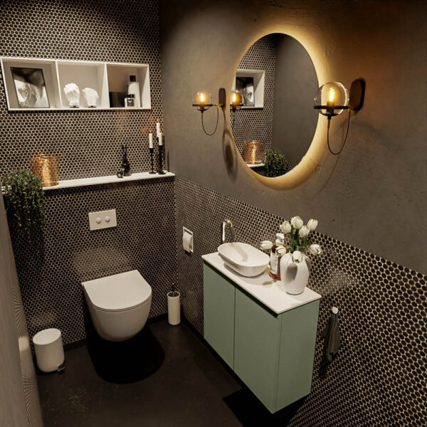 MONDIAZ FOWY toiletmeubel 60cm kleur army. Waskom positie links kleur talc | talc. Met 1 kraangat
