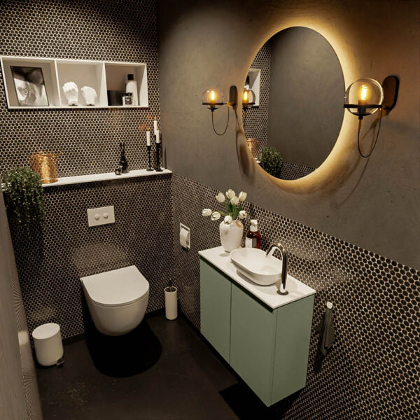 MONDIAZ FOWY toiletmeubel 60cm kleur army. Waskom positie rechts kleur talc | talc. Met 1 kraangat