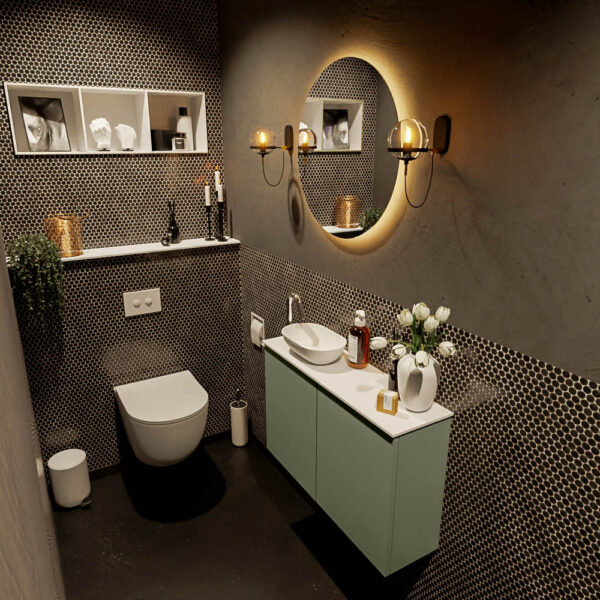 MONDIAZ FOWY toiletmeubel 80cm kleur army. Waskom positie links kleur talc | talc. Met 1 kraangat