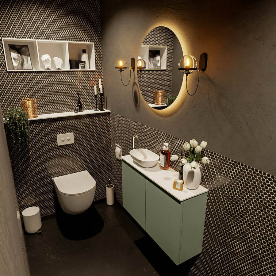 MONDIAZ FOWY toiletmeubel 80cm kleur army. Waskom positie links kleur talc | talc. Met 1 kraangat