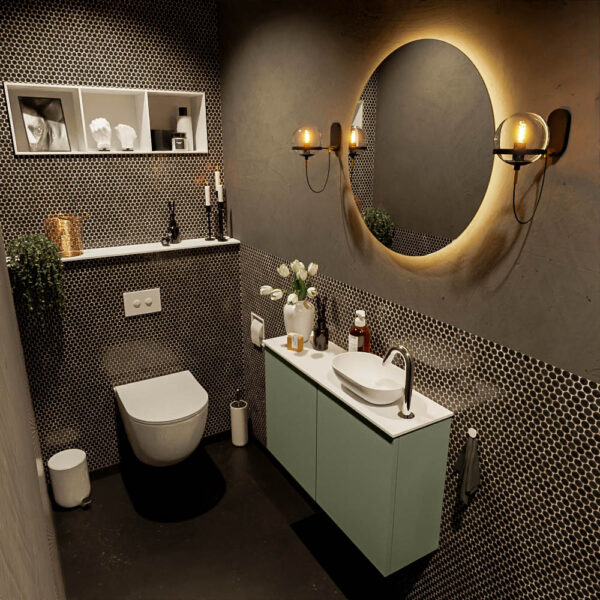 MONDIAZ FOWY toiletmeubel 80cm kleur army. Waskom positie rechts kleur talc | talc. Met 1 kraangat