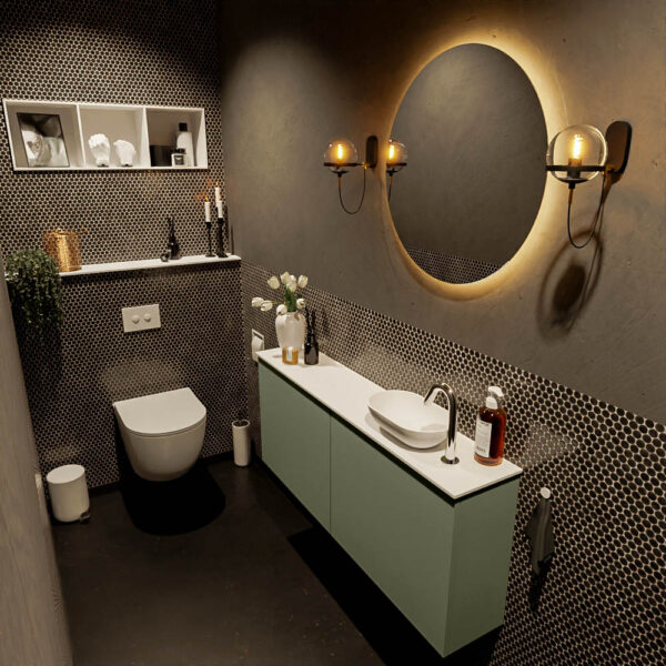 MONDIAZ FOWY toiletmeubel 120cm kleur army. Waskom positie rechts kleur talc | talc. Met 1 kraangat