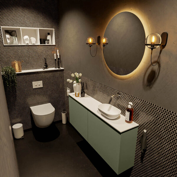 MONDIAZ FOWY toiletmeubel 120cm kleur army. Waskom positie rechts kleur talc | talc. Zonder kraangat