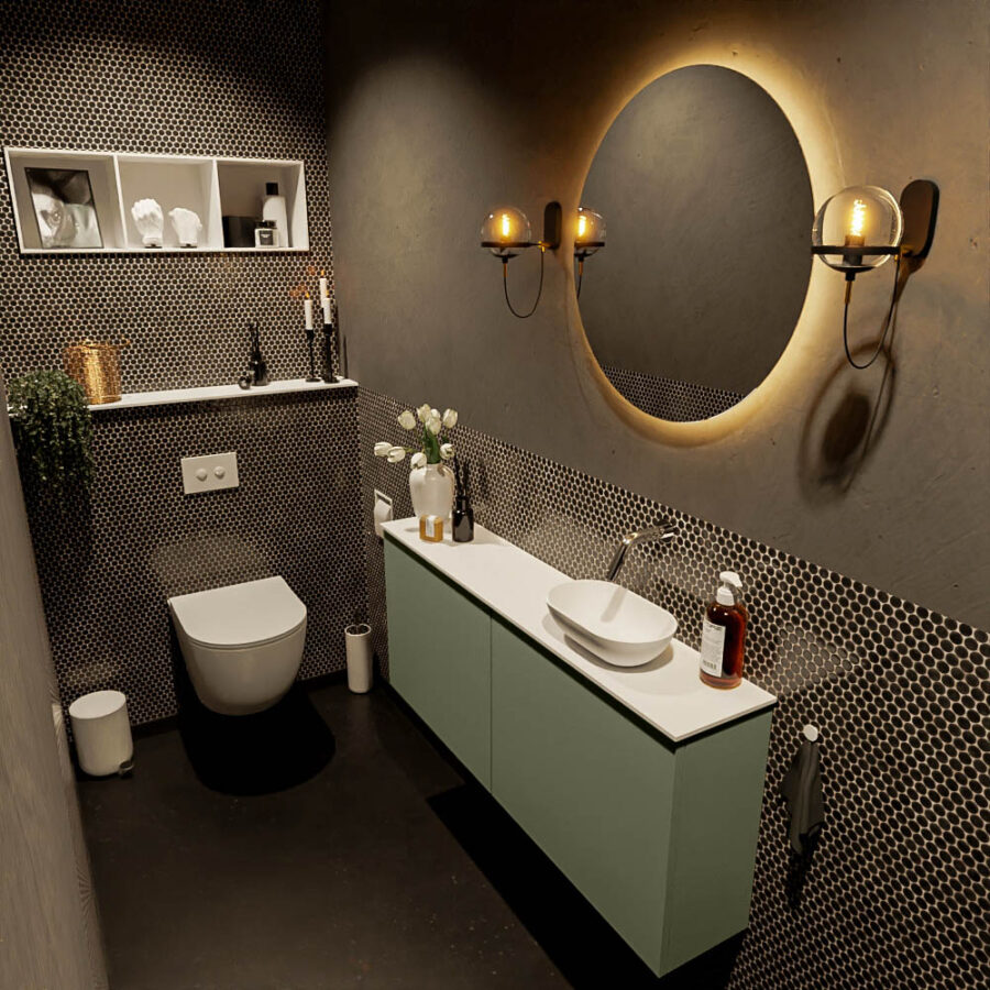 MONDIAZ FOWY toiletmeubel 120cm kleur army. Waskom positie rechts kleur talc | talc. Zonder kraangat