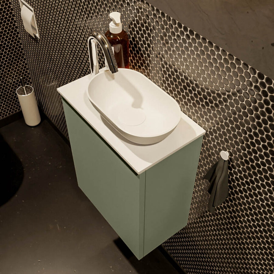 MONDIAZ FOWY toiletmeubel 40cm kleur army. Waskom positie rechts kleur talc | talc. Met 1 kraangat - Afbeelding 3