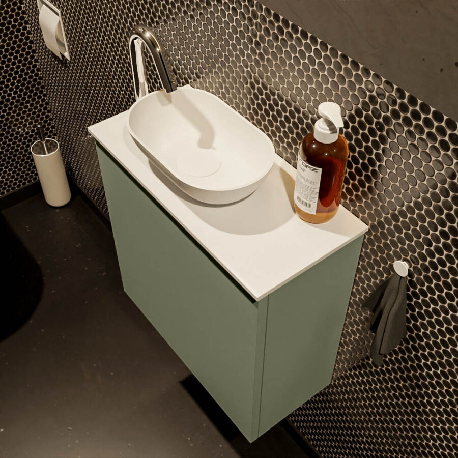 MONDIAZ FOWY toiletmeubel 50cm kleur army. Waskom positie links kleur talc | talc. Met 1 kraangat - Afbeelding 3