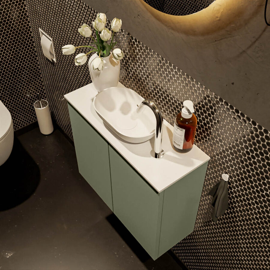 MONDIAZ FOWY toiletmeubel 60cm kleur army. Waskom positie midden kleur talc | talc. Met 1 kraangat - Afbeelding 3