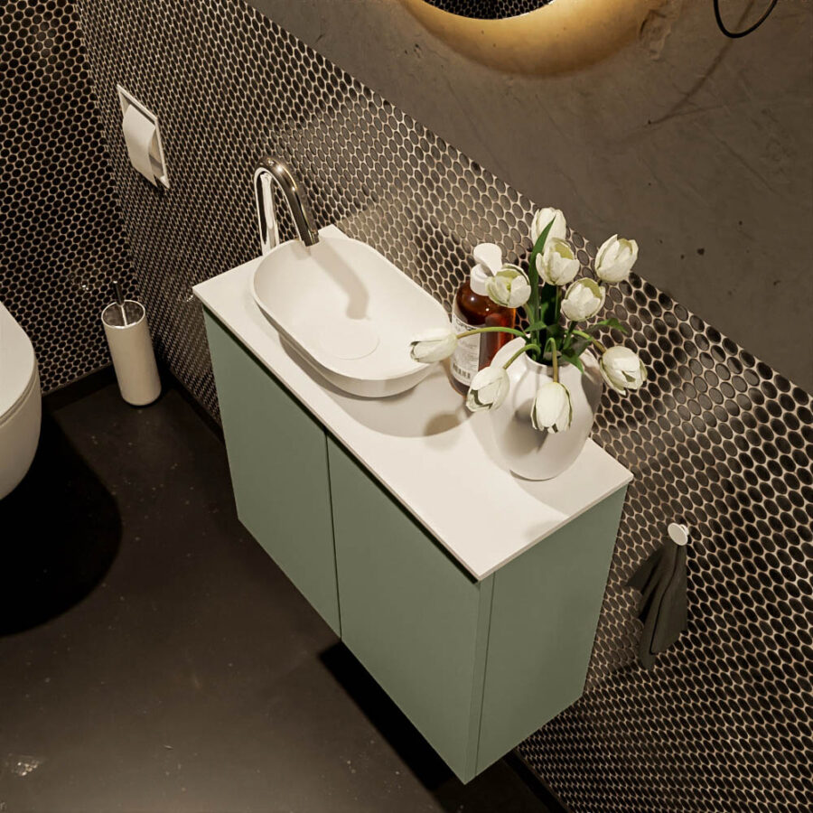 MONDIAZ FOWY toiletmeubel 60cm kleur army. Waskom positie links kleur talc | talc. Met 1 kraangat - Afbeelding 3