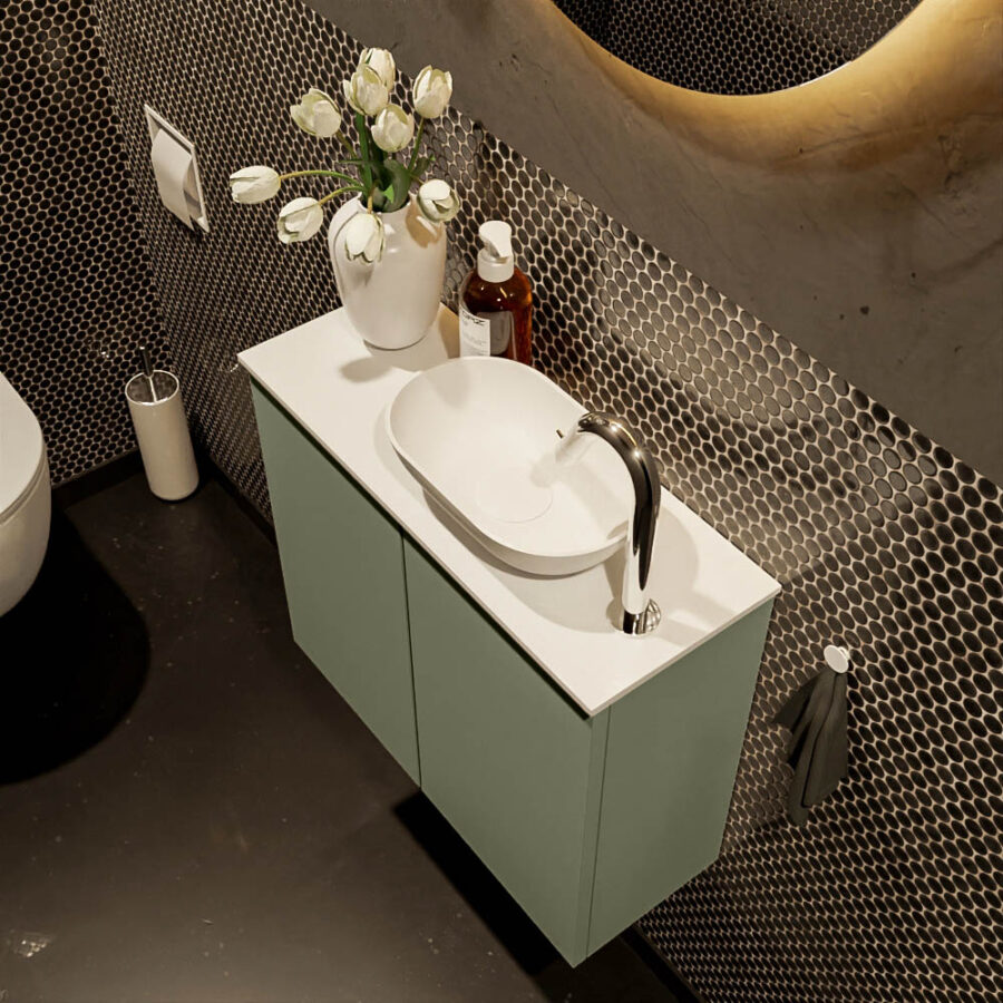 MONDIAZ FOWY toiletmeubel 60cm kleur army. Waskom positie rechts kleur talc | talc. Met 1 kraangat - Afbeelding 3