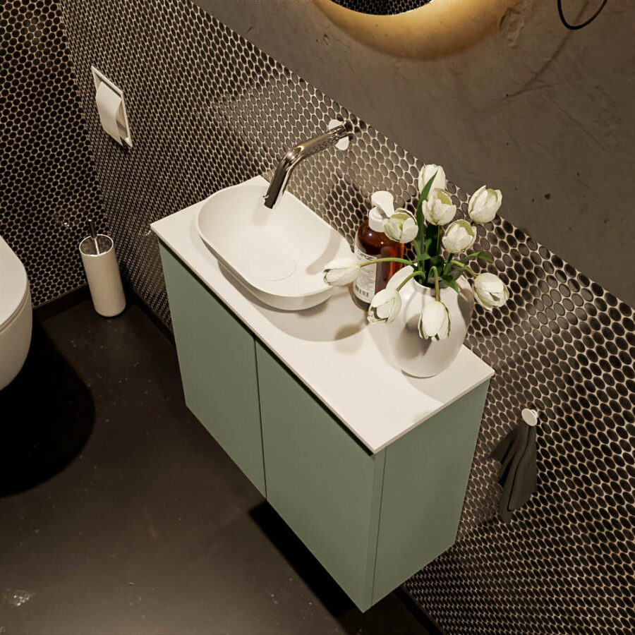 MONDIAZ FOWY toiletmeubel 60cm kleur army. Waskom positie links kleur talc | talc. Zonder kraangat - Afbeelding 3