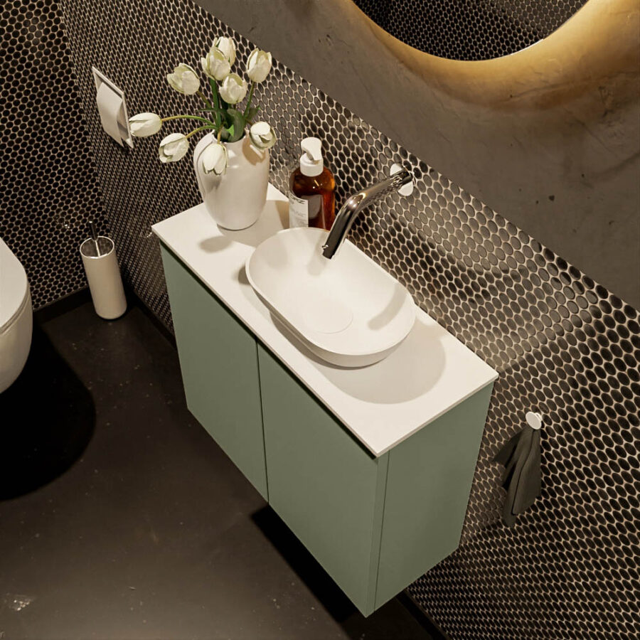 MONDIAZ FOWY toiletmeubel 60cm kleur army. Waskom positie rechts kleur talc | talc. Zonder kraangat - Afbeelding 3