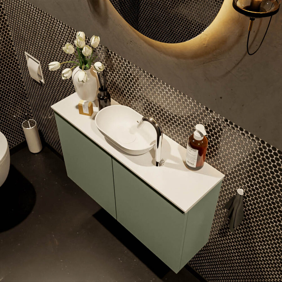 MONDIAZ FOWY toiletmeubel 80cm kleur army. Waskom positie midden kleur talc | talc. Met 1 kraangat - Afbeelding 3