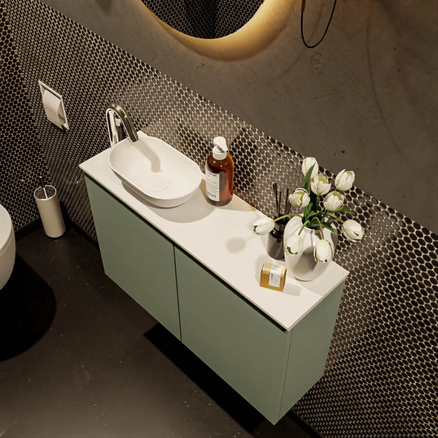 MONDIAZ FOWY toiletmeubel 80cm kleur army. Waskom positie links kleur talc | talc. Met 1 kraangat - Afbeelding 3