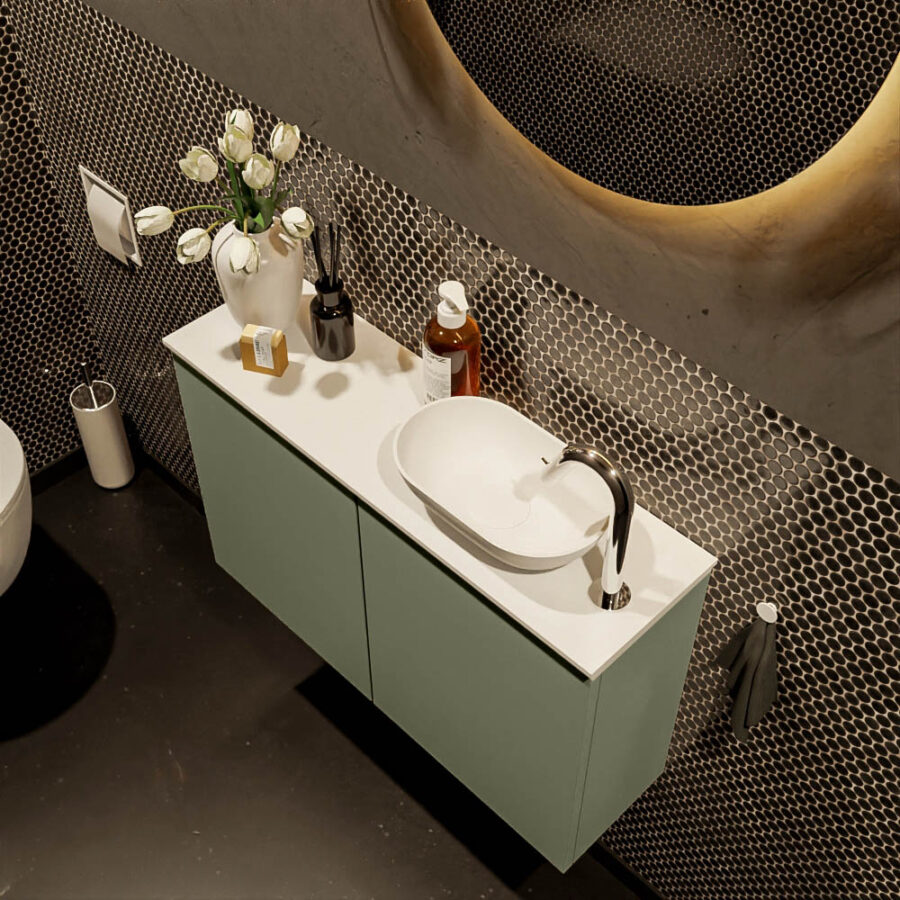 MONDIAZ FOWY toiletmeubel 80cm kleur army. Waskom positie rechts kleur talc | talc. Met 1 kraangat - Afbeelding 3