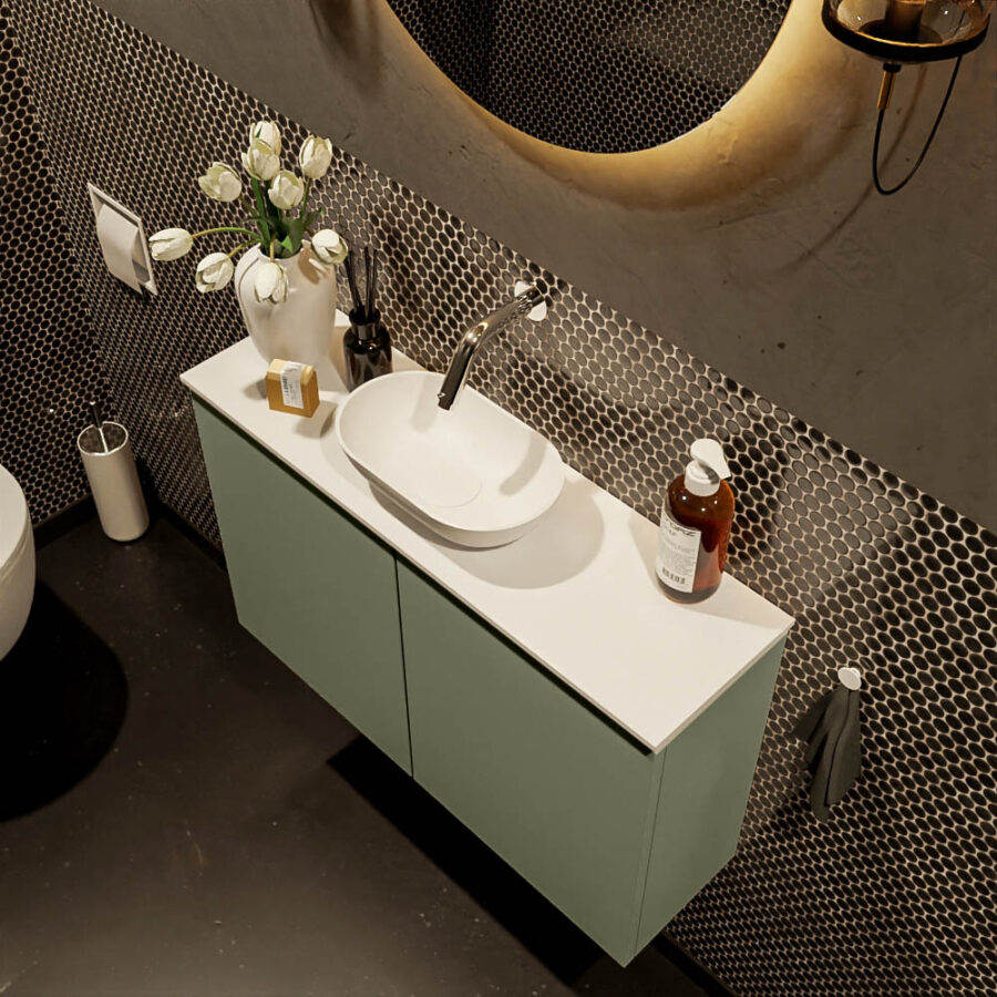 MONDIAZ FOWY toiletmeubel 80cm kleur army. Waskom positie midden kleur talc | talc. Zonder kraangat - Afbeelding 3