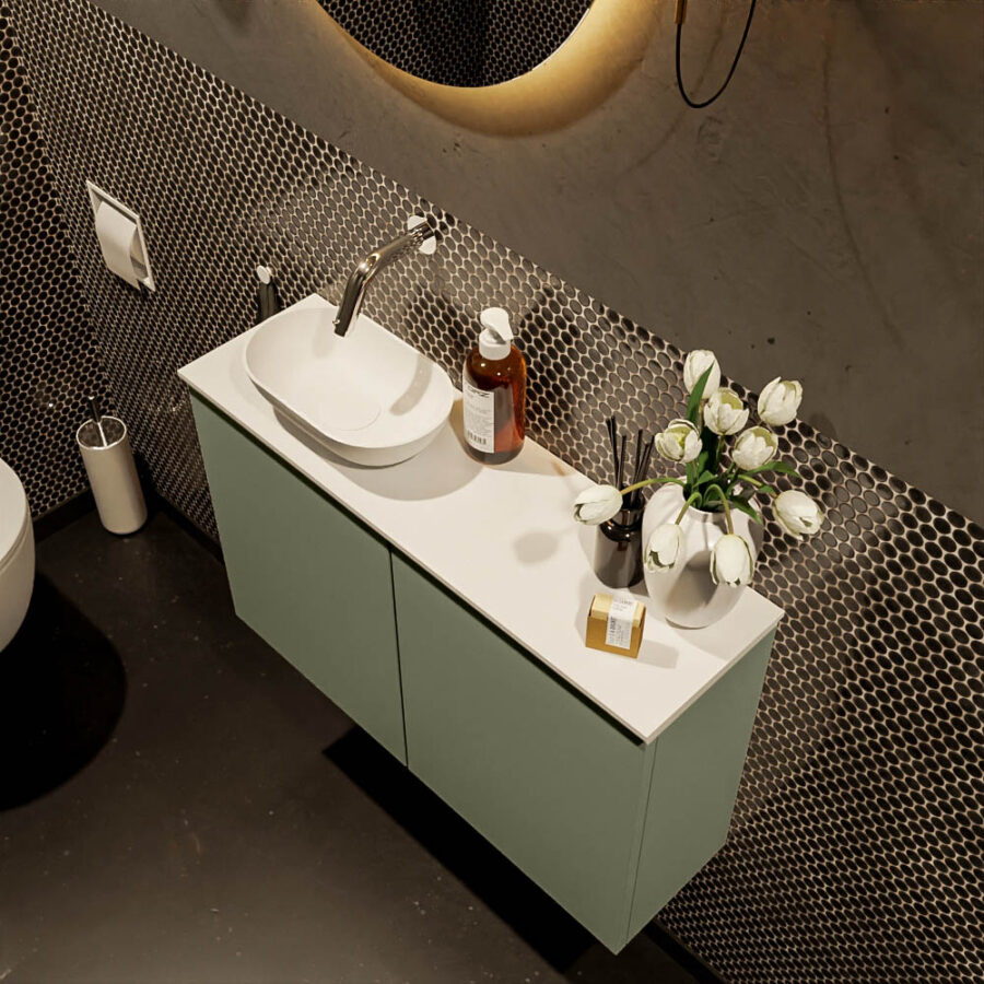 MONDIAZ FOWY toiletmeubel 80cm kleur army. Waskom positie links kleur talc | talc. Zonder kraangat - Afbeelding 3