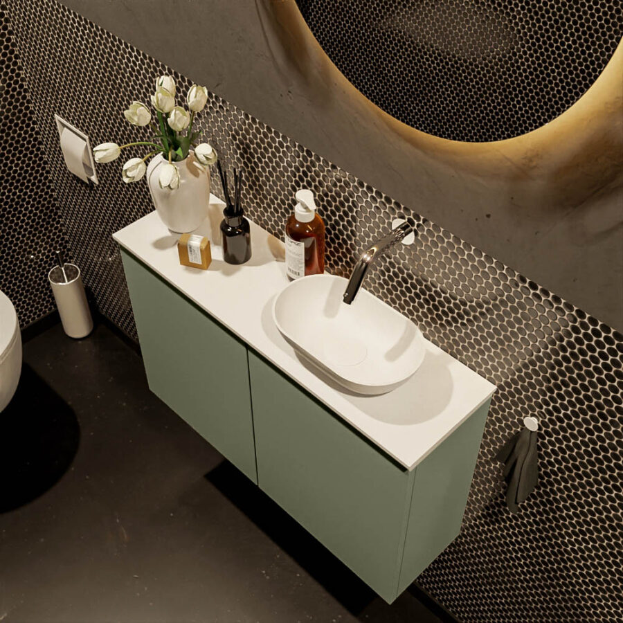 MONDIAZ FOWY toiletmeubel 80cm kleur army. Waskom positie rechts kleur talc | talc. Zonder kraangat - Afbeelding 3